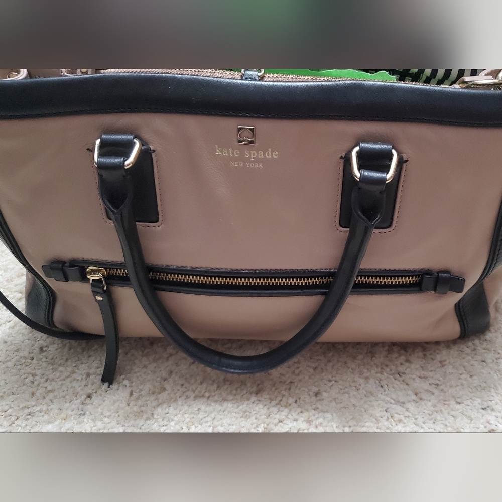 Kate Spade Large Pebble Purse Soft Leather Crossbody Tan Black Stripe Bag